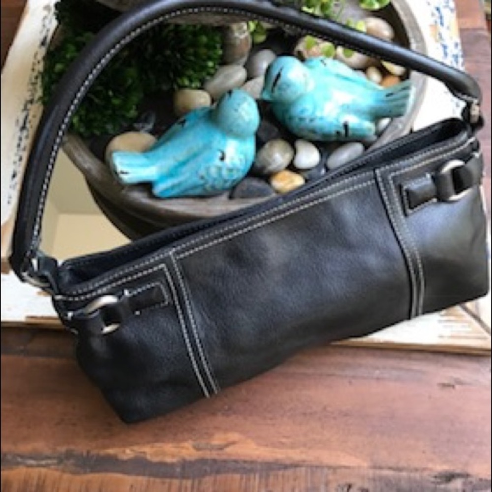 Black leather baguette bag